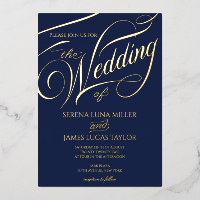 Romantische Goldfolie Blühe Kalligrafie Hochzeit Folieneinladung (Vorderseite)