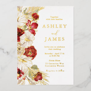 Romantische Goldfolie Florale Rote Rosen Hochzeit Folieneinladung
