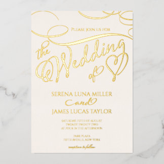 Romantische Goldfolie-Schwung-Kalligrafie-Hochzeit Folieneinladung