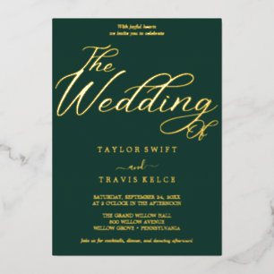 Romantische Goldfolie Smaragdrahmen-Hochzeit Folieneinladung