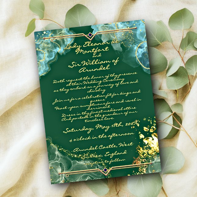 Romantische goldgrüne Marmorfantasie2 Hochzeit Einladung (Romantic Gold Green Marble Fantasy2 Wedding Invitation)