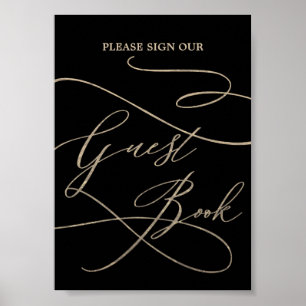 Romantische Goldkalligrafie Black Guest Book Poste Poster