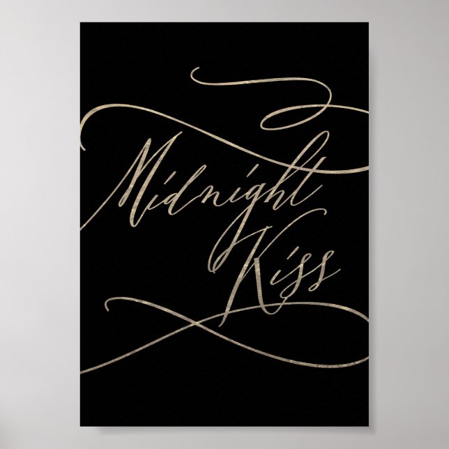 Romantische Goldkalligrafie Black Midnight Kiss Poster (Vorne)