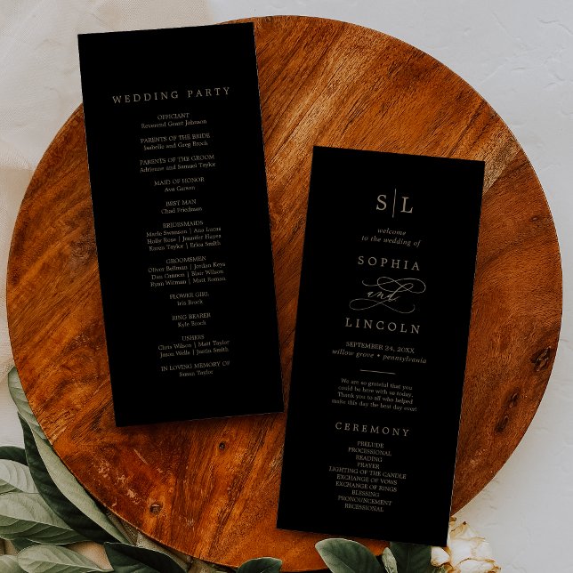 Romantische Goldkalligrafie | Black Monogram Weddi Programm (Von Creator hochgeladen)