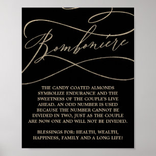 Romantische Goldkalligrafie Black Wedding Bombonie Poster