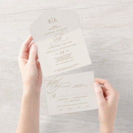 Romantische Goldkalligrafie | Hochzeit von Elfenbe All In One Einladung