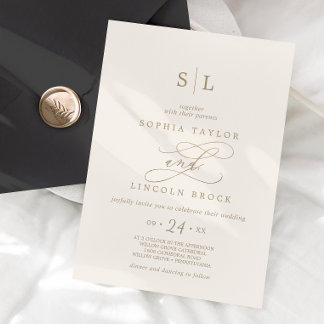 Romantische Goldkalligrafie | Hochzeit von Elfenbe Einladung