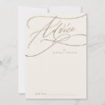 Romantische Goldkalligrafie | Hochzeit von Elfenbe Hinweiskarte<br><div class="desc">Diese romantische Goldkalligrafie-Elfenbein geblüht Hochzeitsratenkarte ist ideal für eine einfache Hochzeit und kann für jede Veranstaltung verwendet werden. Das moderne klassische Design besticht durch extravagante Wirbel und skurrile Schnörkel mit herrlich eleganten, handgezeichneten Imitaten, die auf Champagner-Goldfolie-Typografie setzen. Diese Ratschläge können als Gästebuchalternative für Hochzeitsempfang, Brautparty, Babydusche oder Abschlussfeier verwendet werden....</div>