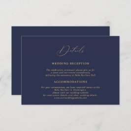 Romantische Goldkalligrafie Navy Blue Wedding Deta Begleitkarte