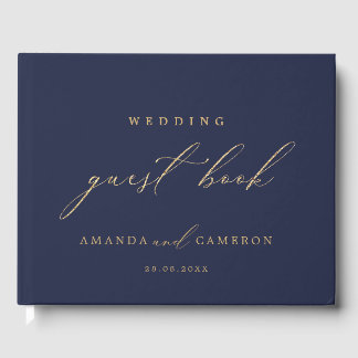 Romantische Goldkalligrafie Navy Blue Wedding Gästebuch