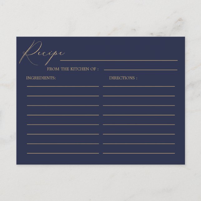 Romantische Goldkalligrafie Navy Blue Wedding Reze Postkarte (Vorderseite)