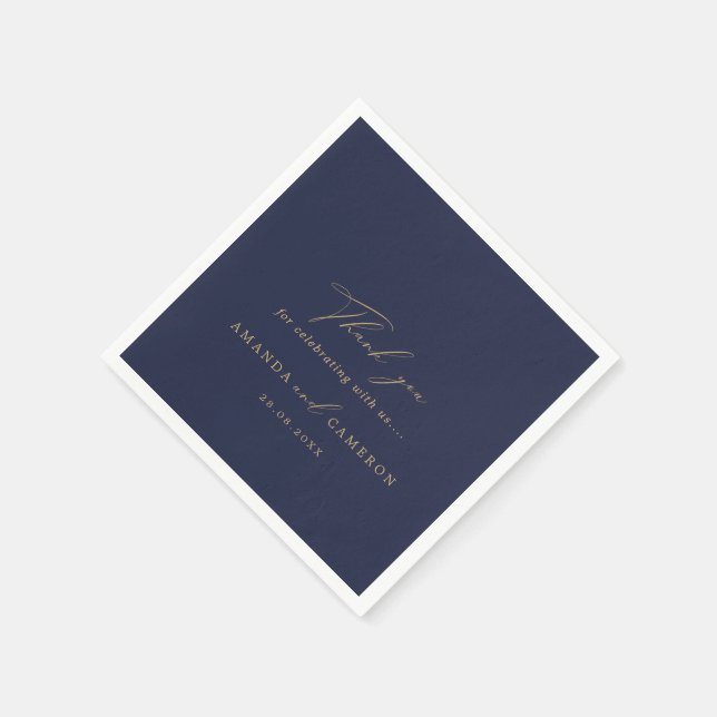 Romantische Goldkalligrafie Navy Blue Wedding Serviette (Ecke)