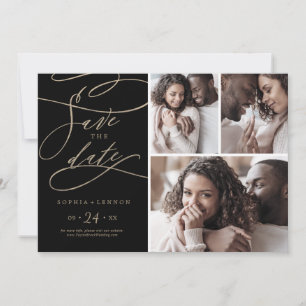 Romantische Goldkalligrafie   Schwarze 3 FotoColla Save The Date