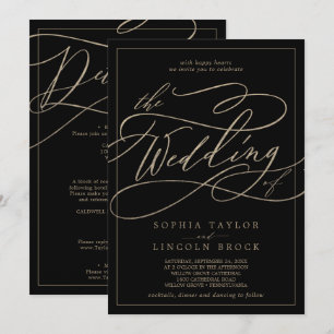 Romantische Goldkalligraphie in einer Hochzeit Einladung