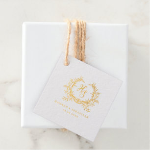 Romantische Goldmonogramm-Wappen Hochzeit Geschenkanhänger