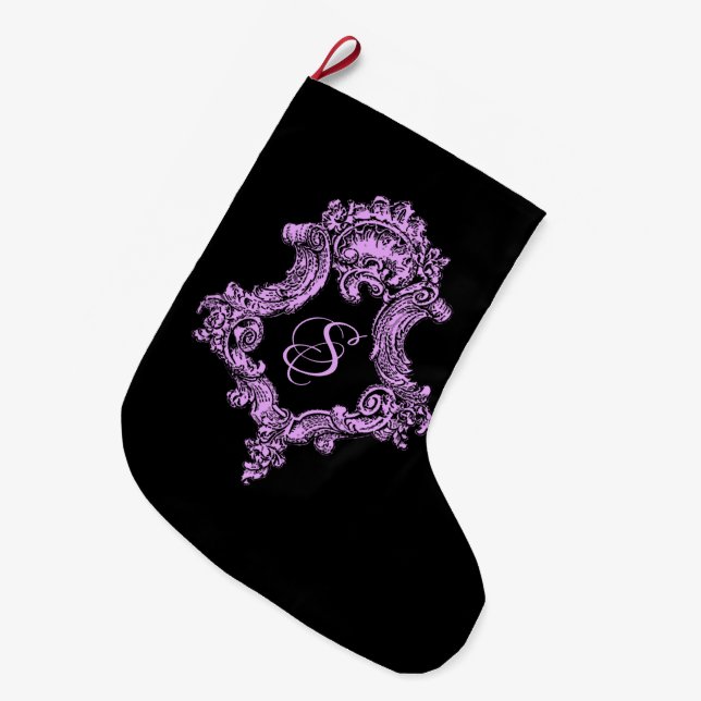 Romantische Goth Pink Monogram Großer Weihnachtsstrumpf (Vorderansicht (hängend))