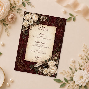 Romantische gothische Vintage-Hochzeit Menükarte