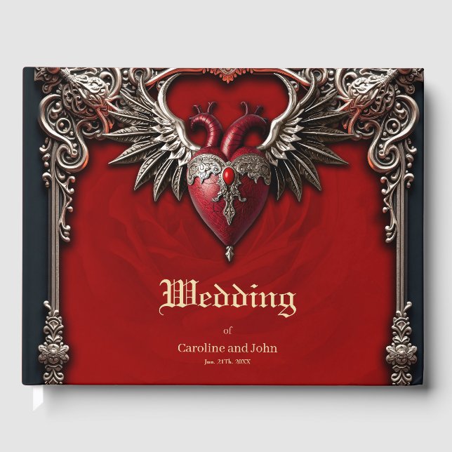 Romantische gotische Ikone: Herz, Rose, Schädel. Gästebuch (Vorderseite)