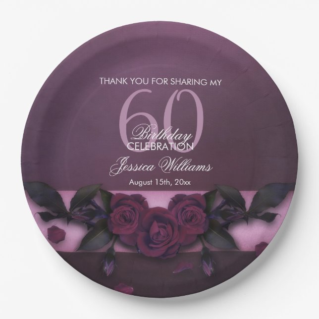 Romantische Gotische Rose & Petals Geburtstag Pappteller (Vorderseite)