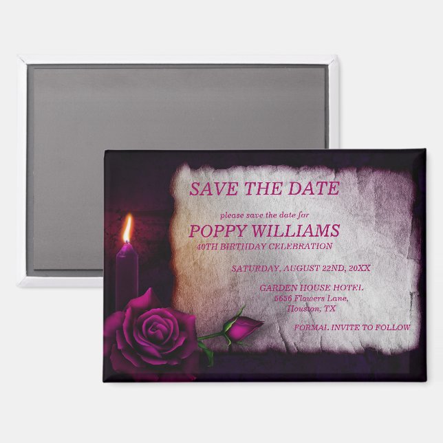 Romantische Gotische Rose und Kerzenlicht Save the Magnet (Vorderseite/Rückseite)