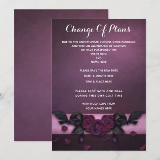 Romantische gotische Rose und Petalen Planänderung Einladung