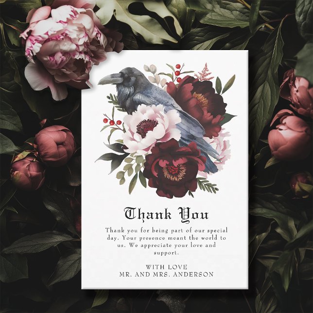 Romantische gotische Wasserfarbenraven-Hochzeit Dankeskarte (Von Creator hochgeladen)