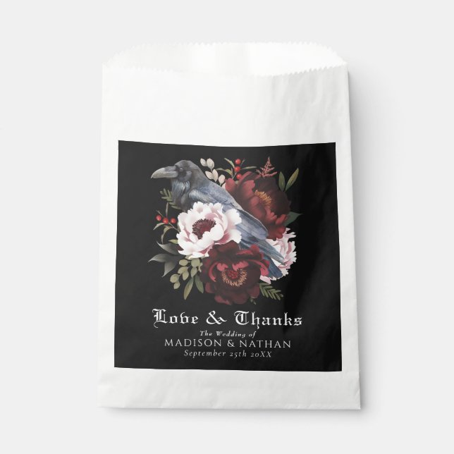 Romantische gotische Wasserfarbenraven-Hochzeit Geschenktütchen (Vorderseite)