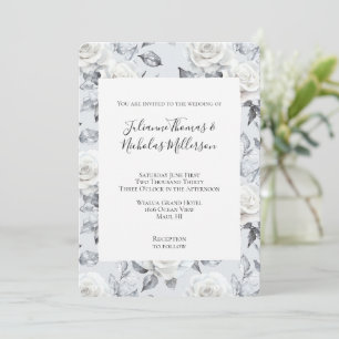 Romantische graue Silberröschen-Blumenhochzeit Einladung
