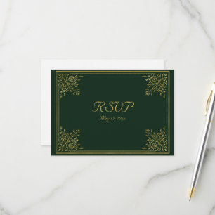 Romantische Green- und Gold-Rahmen RSVP Karte