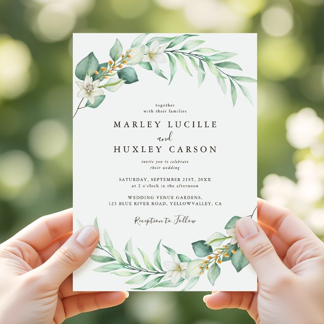 Romantische Grünanlage Wreath Elegante Hochzeit Einladung (Von Creator hochgeladen)