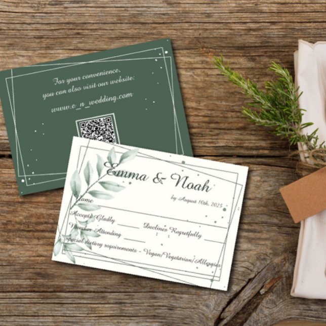 Romantische grüne Blätter für die Hochzeitserie RS RSVP Karte (Von Creator hochgeladen)