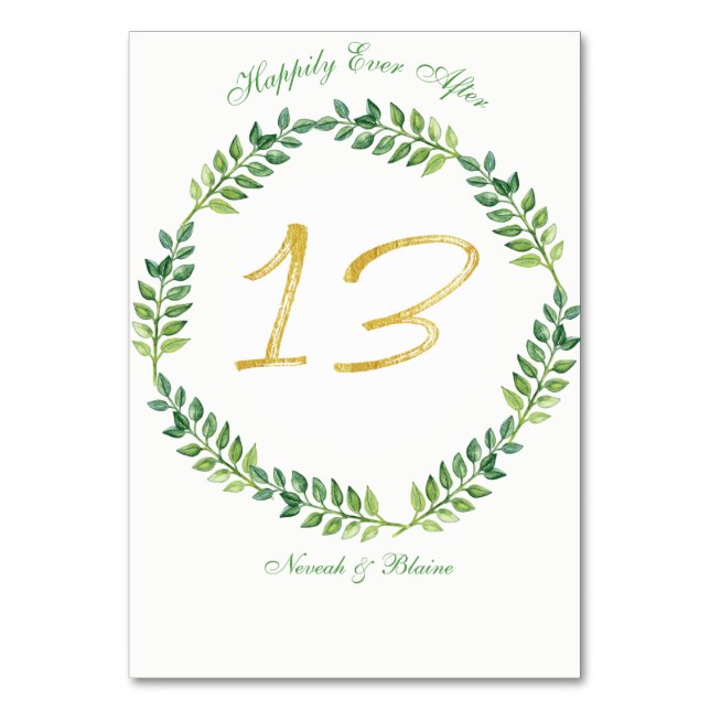 Romantische grüne Blätter - Hochzeitskarte13 Ring Tischnummer (Vorderseite)