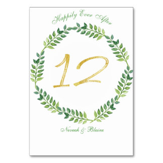 Romantische grüne Blätter - Hochzeitskarte 12ring Tischnummer