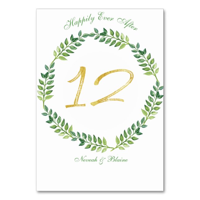 Romantische grüne Blätter - Hochzeitskarte 12ring Tischnummer (Vorderseite)