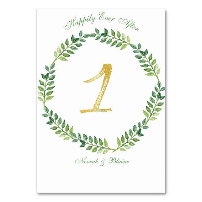 Romantische grüne Blätter - Hochzeitskarte 1 Ring Tischnummer (Vorderseite)