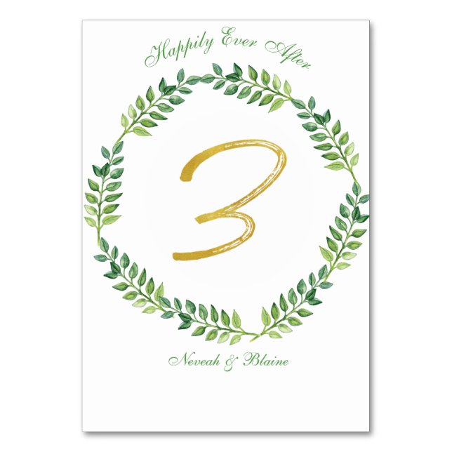 Romantische grüne Blätter - Tischkarte 3 Ring Tischnummer (Vorderseite)