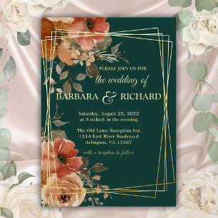 Romantische grüne echte Goldfolie Florale Hochzeit Folieneinladung