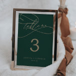 Romantische grüne Kalligrafie | GEBLÜHT TISCHNUMME Tischnummer<br><div class="desc">Diese romantische grüne Kalligrafie blühe Tischnummer und ist ideal für eine Hochzeit. Das moderne klassische Design besticht durch extravagante Wirbel und skurrile Schnörkel mit herrlich eleganten, handgezeichneten Imitaten, die auf Champagner-Goldfolie-Typografie setzen. Die Karte druckt auf der Vorder- und Rückseite (beidseitig). Fügen Sie jede Tischnummer, die Sie benötigen, einzeln in Ihren...</div>