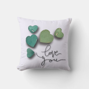 Romantische grüne Wasserfarbenherzen Liebe und V Kissen