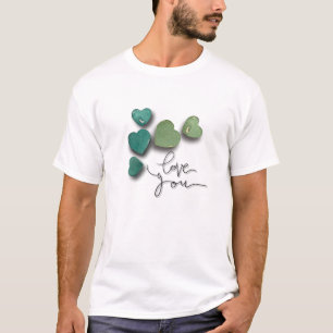 Romantische grüne Wasserfarbenherzen Liebe und V T-Shirt