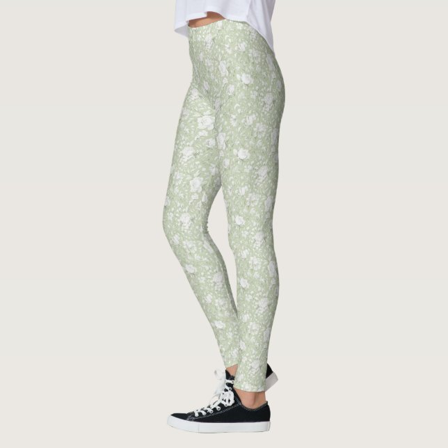 Romantische grüne weiße Blumen Leggings (Links)