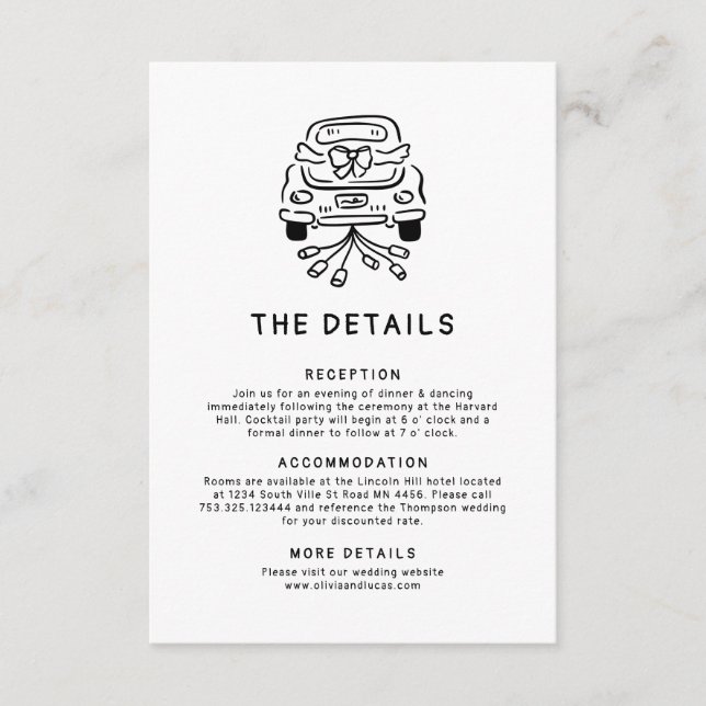 Romantische handgezeichnete kalte Hochzeitsdetails Begleitkarte (Vorderseite)