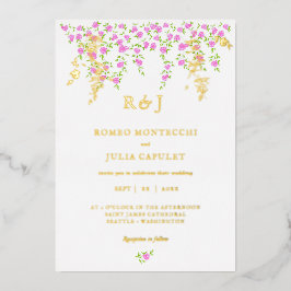 Romantische, hellrosa, florale Front und Back Wedd Folieneinladung