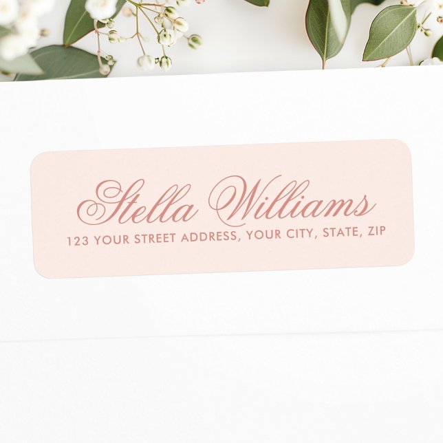 Romantische hellrot-rosa Kalligraphie (Romantic light blush pink calligraphy script label)