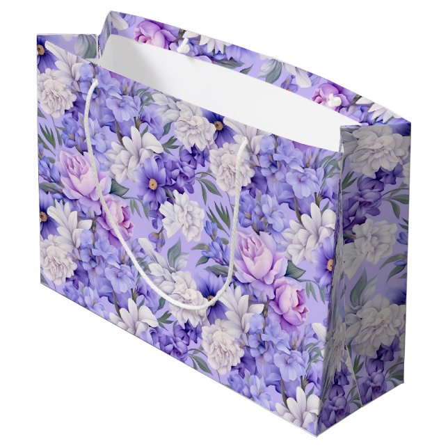 Romantische, hellviolette Blumen Große Geschenktüte (Rückseite Schrägansicht)