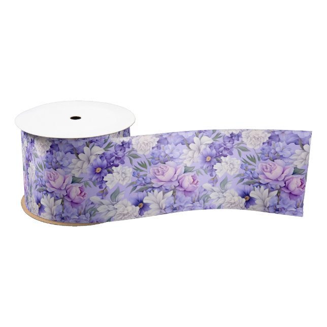 Romantische, hellviolette Blumen Satinband (Spule)