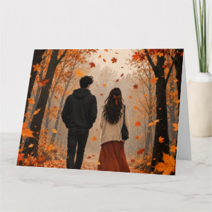 Romantische Herbst-Paar-Grußkarte Herbstlaub Karte