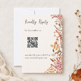 Romantische Herbst-Wasserfarben-Botanik-QR-Hochzei RSVP Karte