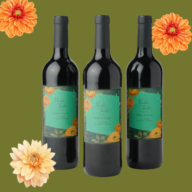 romantische Herbstblumenhochzeit Weinetikett (Von Creator hochgeladen)