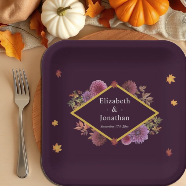 Romantische Herbstdahlia Hochzeit Pappteller (Von Creator hochgeladen)